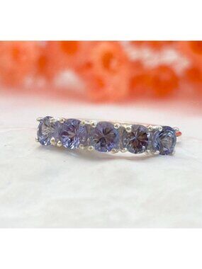Multi Tanzanite Gemstone Sterling Silver 925 Vintage Ring - sz 7